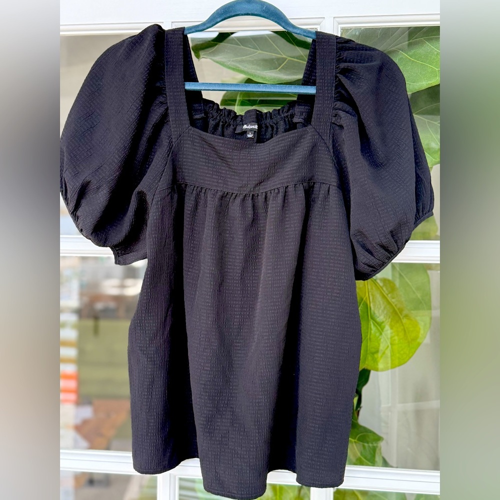 Madewell seersucker bubble-sleeve top